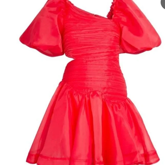 Aje Joan Dress Size 8 Pink Organza Rouched Puff Sleeve Mini - Picture 3 of 12